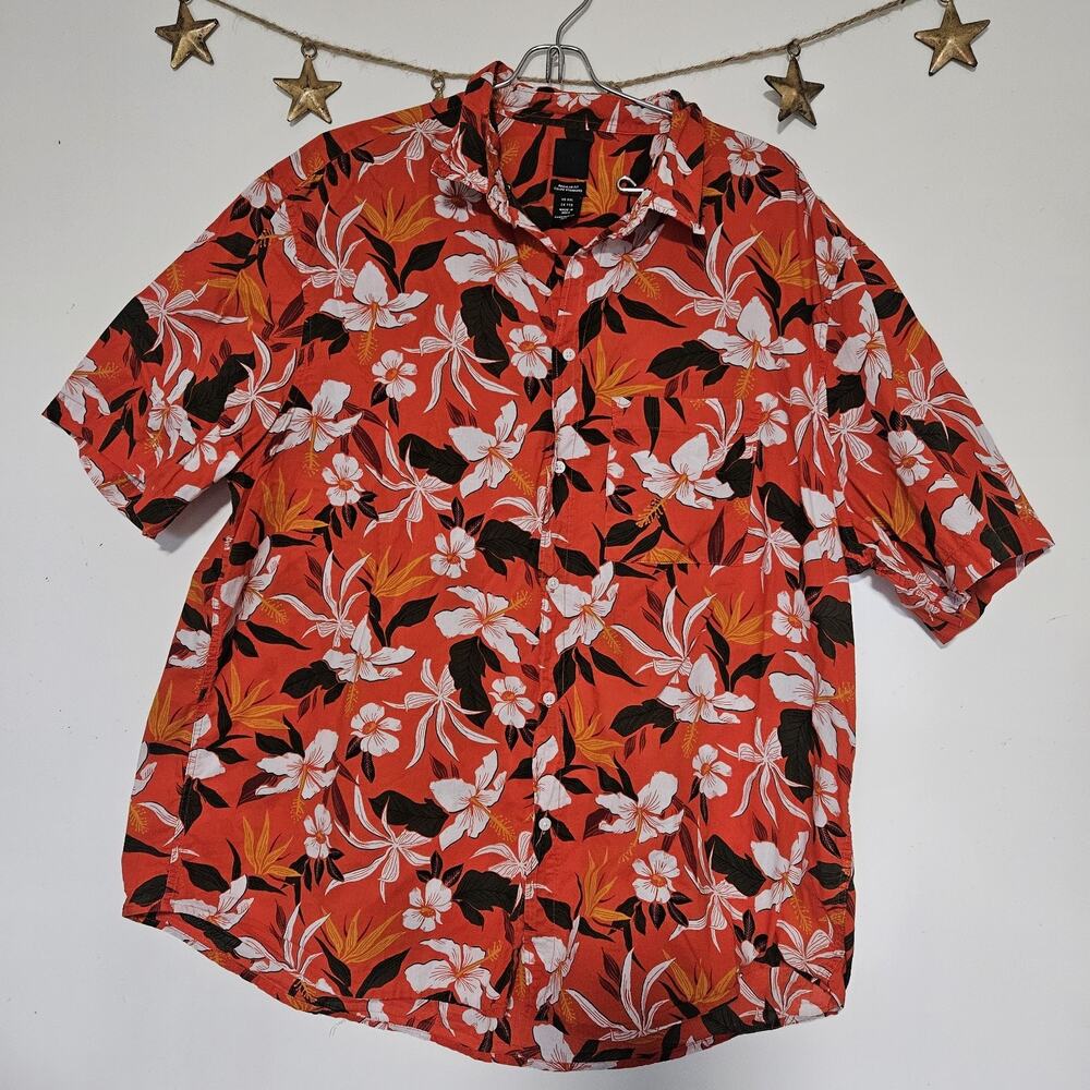 Mens XXLarge Hawaiian Floral Camp Button Up Shirt 100% Cotton Luau Cruise Travel